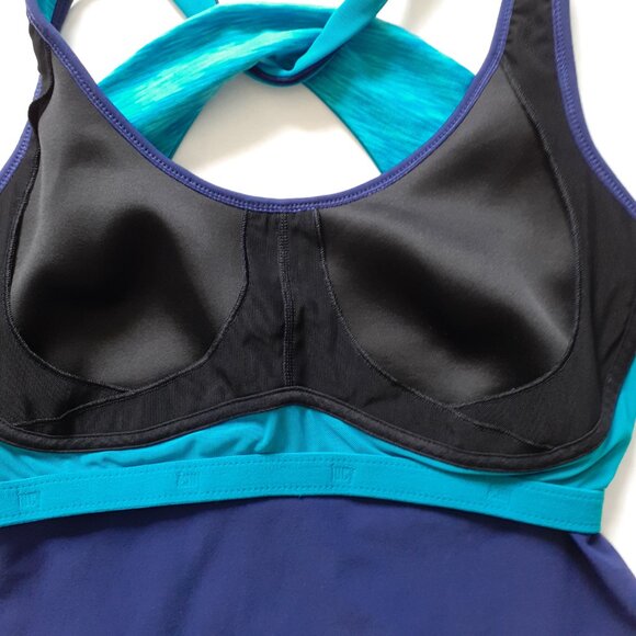 Lucy Twist Back Tank with Built-In Bra Blue Size L - Picture 7 of 11